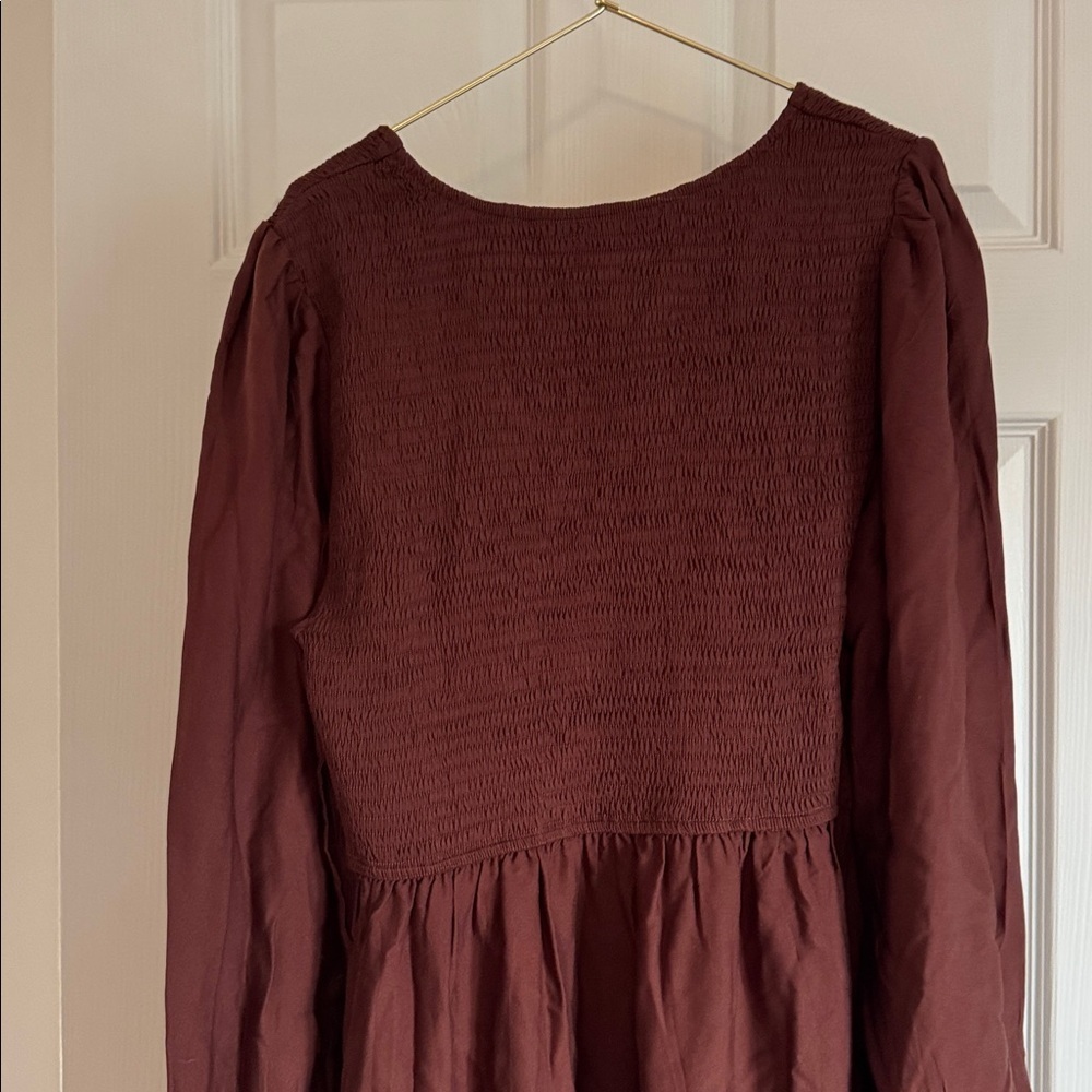 Zesica Smocked V-Neck Tiered Dress in Brown Size Large - Picture 7 of 9